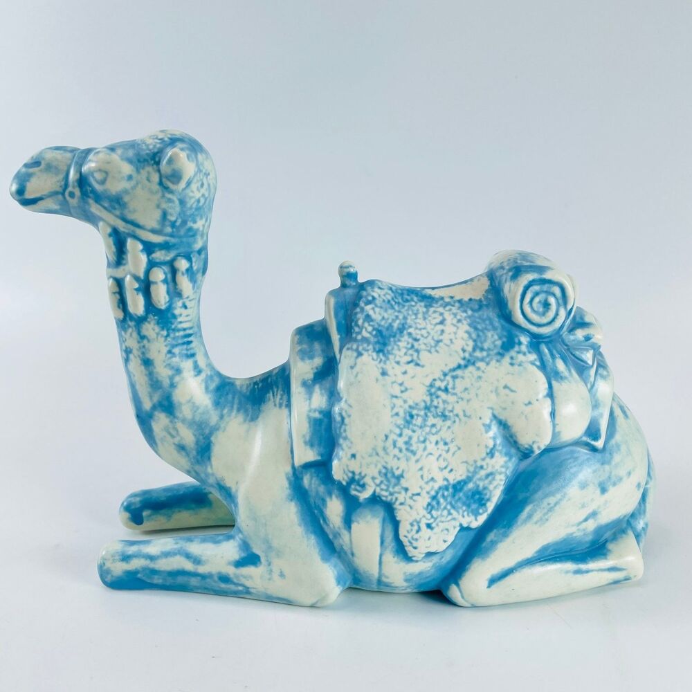 Holland Ceramic Nativity Kneeling Camel Figurine 6in Blue White Speckled Vintage